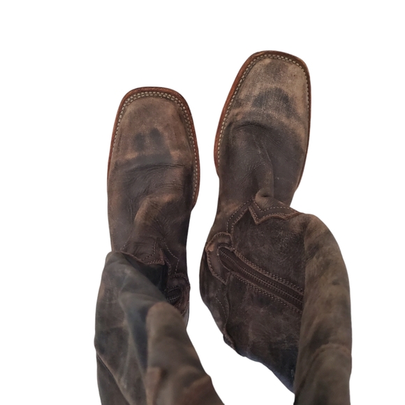 Dan Post Distressed Leather Square Toe Studded Boots Size 7.5 Style 3296 - Picture 10 of 13